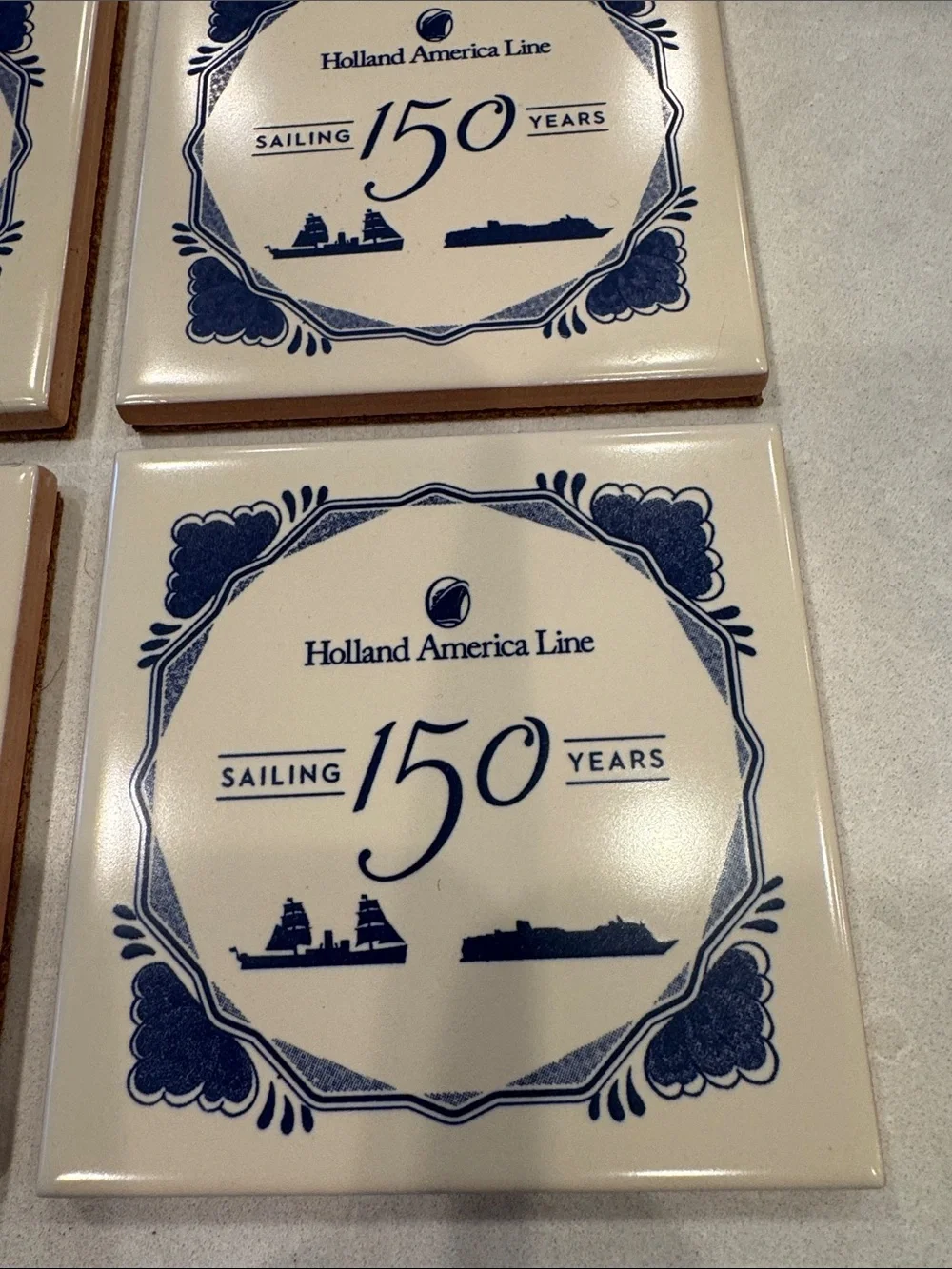 Holland America Line 150th Anniversary Blue & Cream Coaster Set 5 pieces